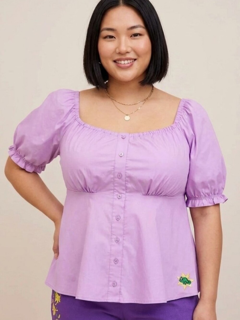 Torrid Plus Size 2X Disney Tangled Rapunzel Puff Short Sleeve Top Peplum NWT NEW